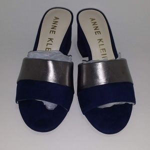 Anne Klein Bitton Blue Suede Sandal Slip-On Shoes